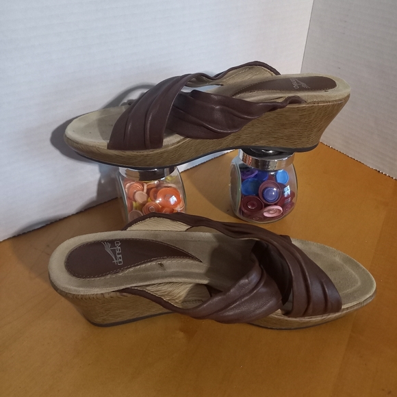 Dansko avalon crossstrap leather wedge sandals size 37 6.5/7 brown - Picture 3 of 11